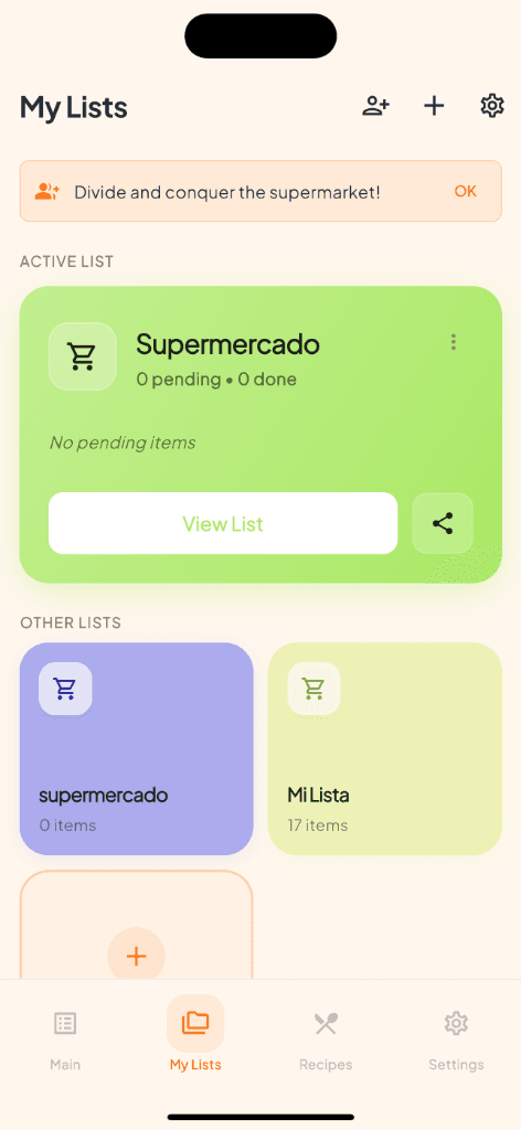 Listas colaborativas organizadas por pasillos